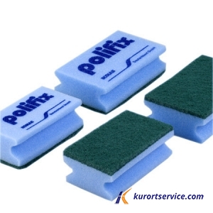 Губка с зеленым абразивом POLIFIX SCRUBBING SPONGE 14,5х9 см голубая 10шт/у